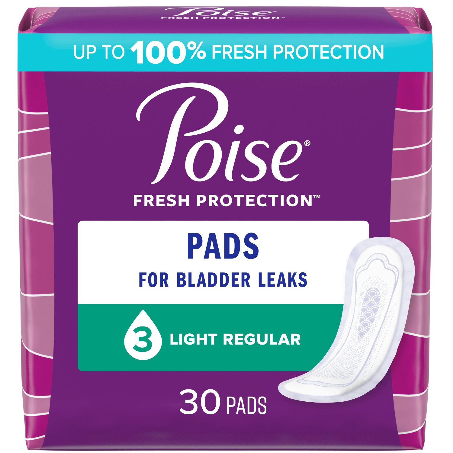 Poise Ultra Thin Incontinence Pads Light Absorbency Regular 30 Count   36000192025 0 